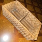 Vintage Woven Brown Wicker Rattan Rectangle 2-section Petite Storage Basket 8x4 