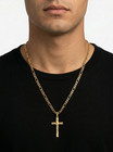 Gold Crucifix Necklace For Men  5mm Round Figaro Chain  14k Heavy Plated Gold