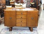English Antique Art Deco Inlaid Oak Sideboard Buffet Bar Cabinet Compact