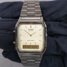 Casio Vintage Aq-230gg-9a Beige Dial Grey   tone 30   mm Dual Time New Men s Watch