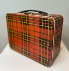 Vintage 1964 King-seeley Thermos Metal Lunch Box Red Plaid Tartan Tin -  faded 
