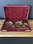 Antique Brass Balance Scale With Velvet Wooden Box With Weights Jewelry  Vtg