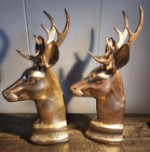 Vtg Brass Deer Buck Stag Bookends Pair Set Of 2 11x3    Tall Heavy Large Mcm