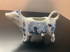Vintage Delft Blue   White Hand Painted Porcelain Floral Cow Creamer Holland 6 