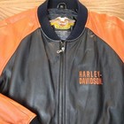 Vintage Early 2000s Harley Davidson Hd Orange Black Leather Jacket Size Men   s Xl