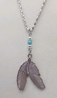 Vintage Native American Double Feather Pendant Necklace Silver Alloy 18    