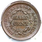1853 Pcgs Ms 64 Bn Braided Hair Half Cent Coin 1 2c
