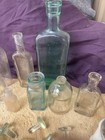 A Collection Of Old Cork Top Bottles- Milk Glass Jars   Glass Stoppers