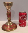 Vintage Cloisonne Solid Brass 8  Candlestick Holder Floral Design Made In India