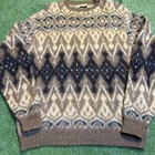 Thane Vintage Mohair Sweater Mens Large Brown Fair Isle Geometric Shaggy Grunge