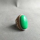 Exquisite Old Chinese Tibet Silver Inlay Green Jade Ring