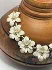 1950   s Vintage Retro White 3d Plastic Flower Necklace Gold Tone 