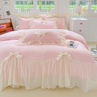 Girls Lace Bedding comforter Cover Set  Chic Ruffled Duvet Cover With Full Pink