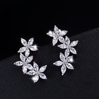 Solid 925 Sterling Silver Cubic Zirconia Flower Stud Earrings Women Girls
