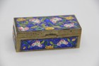Vintage Chinese Cloisonne Enamel Brass Blue Pink Floral Trinket Pill Box X