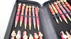 24 Custom Hand Turned Wood Ballpoint Pens Lot In Zipper Case - Exotic Burl 