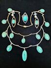 Vintage Handmade Turquoise And Sterling Silver Necklace  Earrings And Ring Set