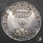 Chile  1 Peso 1822 Fi  Santiago Mint  Silver Crown Coin  Volcano