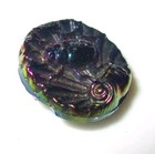 Antique Victorian Black Glass Picture Button W Iridescent Luster Fly Insect 