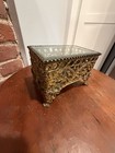 Vintage Ormolu Gold Filigree Beveled Glass Footed Jewelry Casket Trinket Box