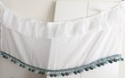 Kitchen Half Curtain Sheer White With Blue Pom Poms Sheer Textured  60   x28 