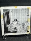 Vintage Photo African American Woman Floral Couch Patterned Curtains 1950 s 
