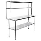 Stainless Steel Prep Table W  Double Overshelf - Commercial Kitchen Workstation