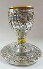 Silver Plated Kiddush Cup Jewish Shabbat Goblet   Saucer Jerusalem Of Gold Large