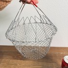 Vtg Farmhouse Collapsible Wire Mesh Egg Basket W  Red Handles And Nice Patina 