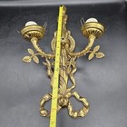 French Brass Ribbon Motif Wall Sconce Candelabra Vintage