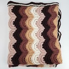 Vtg Handmade 42x68  Scalloped Afghan Throw Blanket Shabby Chic Earth Tones Taupe