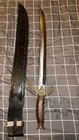 Stainless Steel Decorative Sword W  Engraved Blade  Wood Handle   Scabbard