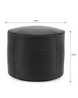 Secondhand Stuffed Round Pouf Ottoman Genuine Leather Pouf  Black