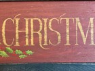 Vintage Primitive Folk Art Wood Country Christmas Sign   Holly   Hand Painted   