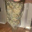 Mandalian Art Deco Mesh Evening Bag For Women Blue Silver Metal Floral Design