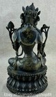11 2  Old Tibetan Bronze Carving Buddhism Green Tara Goddess Flower Statue