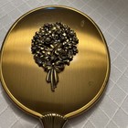 Vintage Gold Toned Vanity Metal Floral Pattern Hand Held Mirror W defect