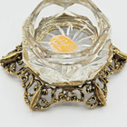 Vtg Bohemia Glass Celeste Footed Gold Tone Filigree Jewelry Casket Trinket Box