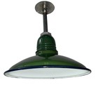 1930s Benjamin 12 Porcelain Industrial Green Barn Light Vintage Shallow Blue Rim