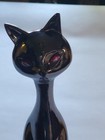 Vintage Signed Arnals Ceramic Black Glaze Cat Figure With Red Eyes