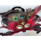 Mardi Gras Venetian Masquerade Ball Mask Peacock Feathers Burgundy 