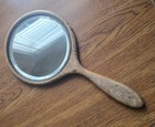 Antique Wood Bevel Glass Hand Mirror