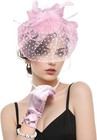 Fascinators Hat With Veil For Women Tea Party Funeral Wedding Cocktail Pink