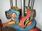 Antique The N n  Hill Brass Co Horse Carousel Pull Toy Wood Tin Wheels Works 