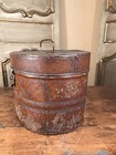 Antique Tin Peddlers Hat Box Trunk Metal Hat Box Money Box 1880