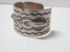 Wide Cuff Vintage Pawn Navajo Indian Sterling Silver Stamped   Repousse Bracelet