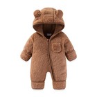 Newborn Baby Bear Fleece Outfit With Mittens   Footies  Hooded Winter Romper