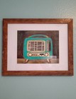 Vintage Retro Radio Painting Framed Original Art Teal Turquoise Mid Century Deco