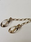 1950s Gold Tone Oval Scarf Cardigan Clip W  Chain   With Real Pearl Accents