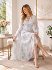 Women s Elegant Floral Midi Dress V-neck Long Sleeve A-line High Waist S-xl